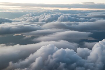 Dramatic Aerial View of White Fluffy Clouds Blanket with Sunlight from Above, clouds in the sky