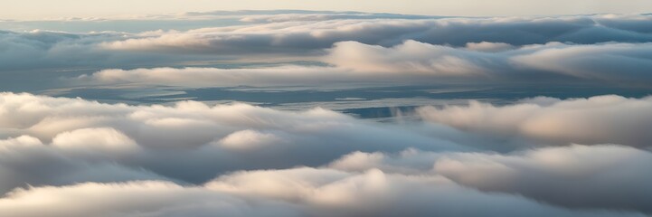 Dramatic Aerial View of White Fluffy Clouds Blanket with Sunlight from Above, clouds in the sky