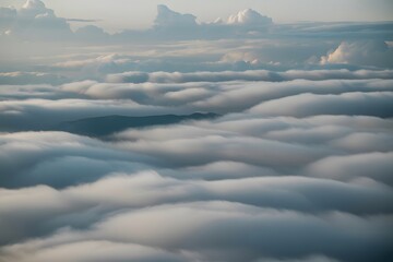Dramatic Aerial View of White Fluffy Clouds Blanket with Sunlight from Above, clouds in the sky