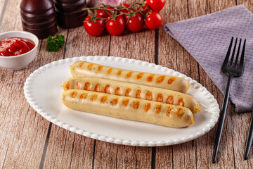 Grilled Bavarian white veal sausages