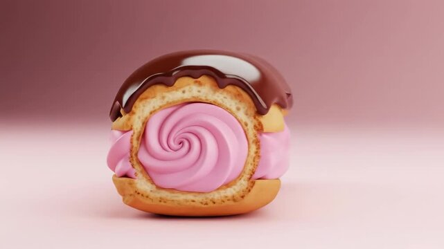 Happy cartoon eclair chocolate pink cream dessert
