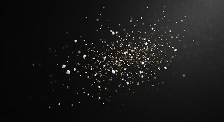 Stunning gold and white particles shimmering on a sophisticated black background, perfect for elegant designs and luxurious brand visuals, adding a touch of magic
