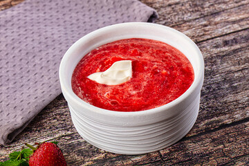 Cold sweet strawberry gazpacho soup