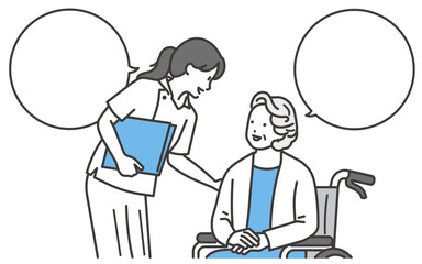 看護士と話をするシニア女性のイラスト