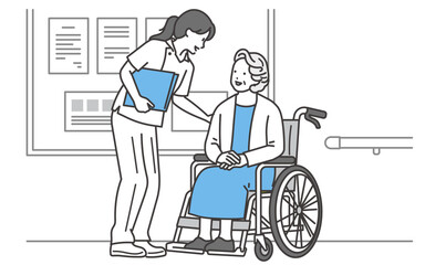 看護士と話をするシニア女性のイラスト