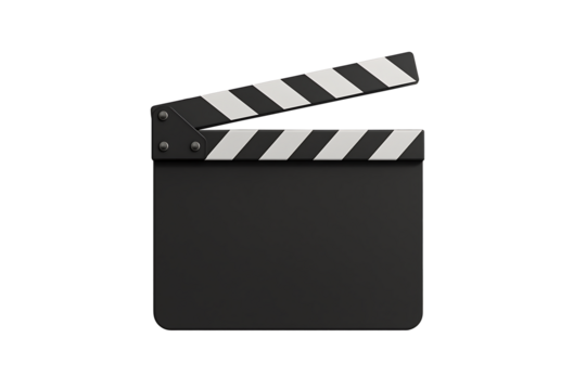 Movie clapperboard isolated on transparent background