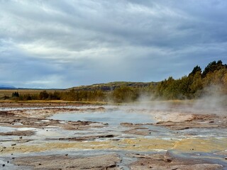 Geysir Geothermal Area, Hot Springs and Steam in Golden Circle, Iceland