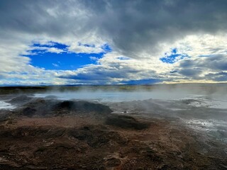 Geysir Geothermal Area, Hot Springs and Steam in Golden Circle, Iceland