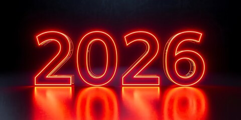 Vibrant Neon 2026 Typography on Dark Reflective Background