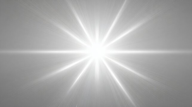 Bright White Light Burst with Rays Emanating Outward, Creating a Star-Like Effect on a Grey Background