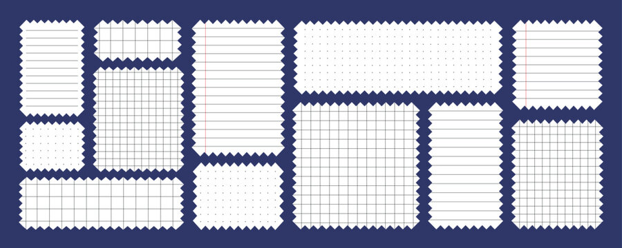 Zigzag note paper and torn frame with irregular. Squares and rectangles shapes. White blank sheet for notes or memo
