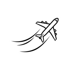 Airplane flying line icon simple travel and flight symbol vector