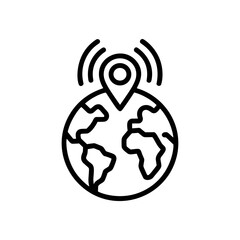 Global location signal on Earth globe vector line art icon