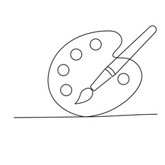 Paint palette art brush continuous one line drawing and minimalist style isolate outline vector illustration