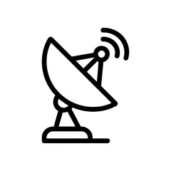 Broadcasting satellite dish signal simple black line art icon