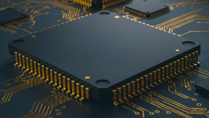 Fototapeta premium Close-up of a central processing unit (CPU) showcasing the intricate network of circuits and integrated circuitry, highlighting the core of modern technology.
