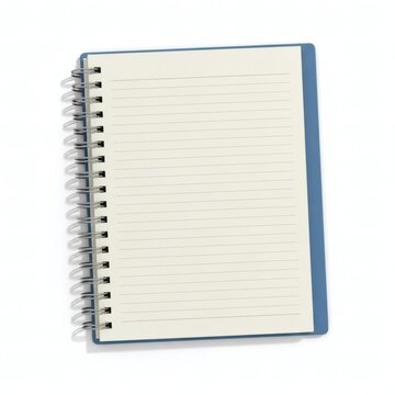 Blank lined page of an open spiral-bound notebook with a blue cover, ready for writing, study, or creative ideas on a plain white background