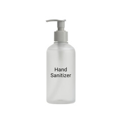 Frosted bottle of hand sanitizer with pump dispenser