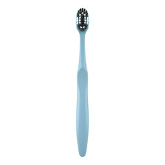 Simple blue plastic manual toothbrush with bristles