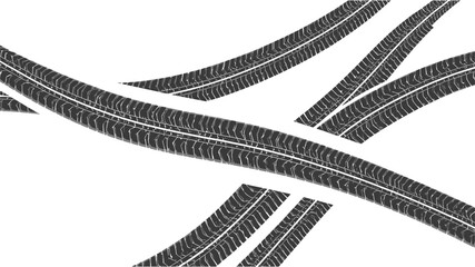 Naklejka premium Abstract vector illustration of tire tracks, showcasing the concept of movement, transportation, and travel across a white background with a dynamic visual appeal.