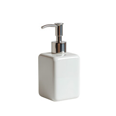 Fototapeta premium Elegant White Soap Dispenser with Polished Silver Pump Mechanism