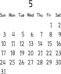 Obraz premium 2026 Monthly Calendar Template (Black)-May 