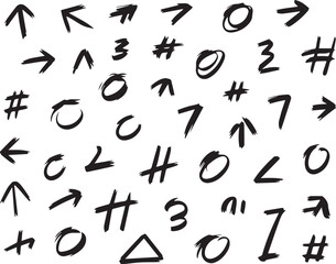 Hand drawn blue highlights, underlines and emphasis crayon elements. Blue pen arrow collection on checkered paper sheet.Yellow marker highlight set. Underlines, emphasis elements and arrows for hand d