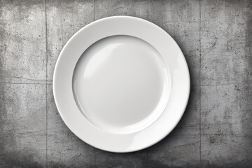 Minimalistic white plate resting on textured concrete background capturing elegance in simplicity revealing a chic dining aesthetic ideal for culinary presentations and artistic food styling