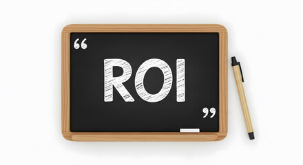 Mini Blackboard with ROI Text and Chalk Pen for Business Investment and Financial Learning
