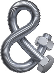 Ampersand Made of Bolt and Nut – Symbol of Labor, Craft, and Connection. 3D isolated illustration