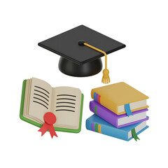 Education 3D Icon Set – Graduation Cap, Diploma, Books, University