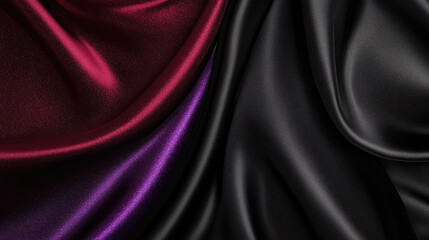 Obraz premium Black, dark gray, purple and burgundy red silk satin drapery background with luxurious glitter shimmer and silky folds for premium elegant beauty branding, festive Christmas, birthday and Valentine