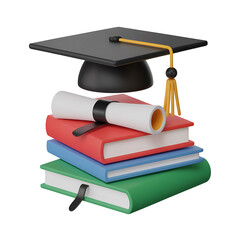 Education 3D Icon Set – Graduation Cap, Diploma, Books, University