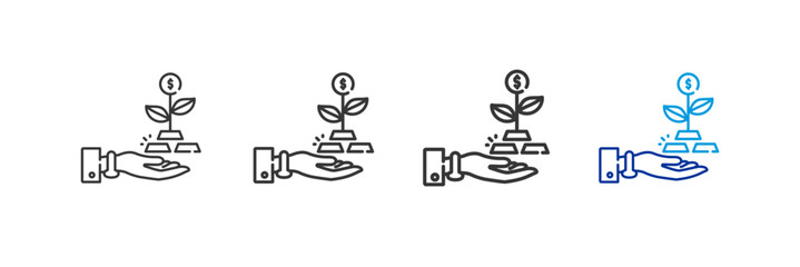  investment icons with different thickness and color lines on a white background