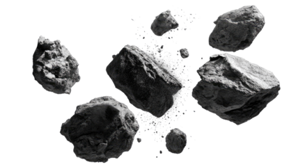 Gray rocks exploding in space
