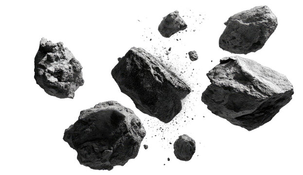 Gray rocks exploding in space