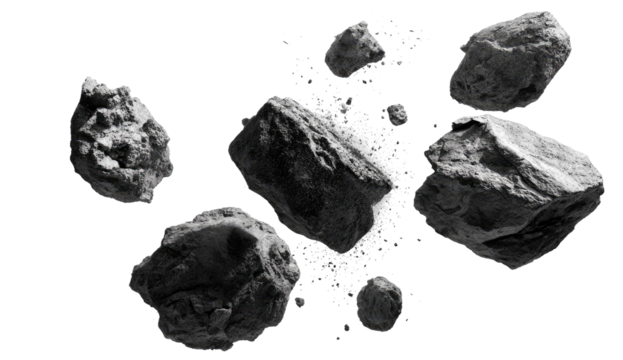 Gray rocks exploding in space