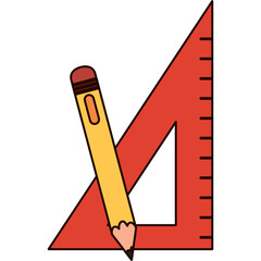 Yellow Pencil Resting Against Red Triangle Ruler On Transparent Background For Drawing And Measurement In Education And Drafting