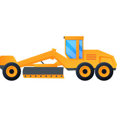 Yellow Motor Grader Machine for Road Construction Work on Transparent Background