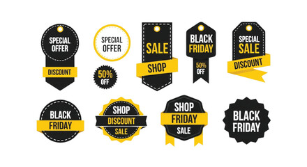 Naklejka premium Premium Black Friday Sale Badges and Labels Collection for marketing campaigns and special discounts