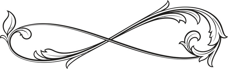 Elegant floral infinity symbol design in black and white illustration