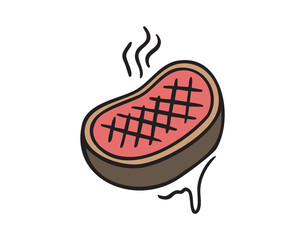 Grilled steak with steam, hand drawn doodle
