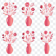 Flat design flower bouquet and vase icons vector set.