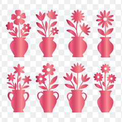 Flat design flower bouquet and vase icons vector set.