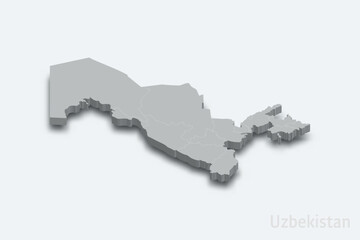 Uzbekistan 3d map with borders regions