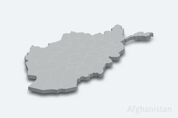 Afghanistan 3d map with borders regions