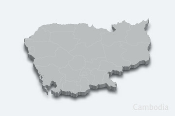 Obraz premium Cambodia 3d map with borders regions