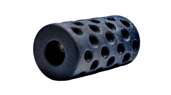 Dark-blue cylindrical object with textured holes