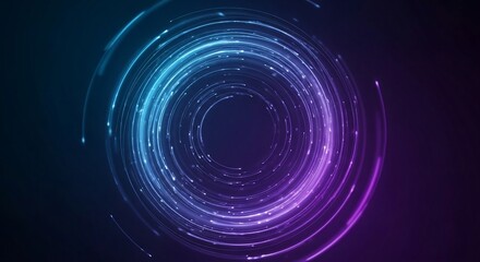 Dynamic swirling light trails create stunning abstract background for technology, science, or futuristic designs in vibrant blue and purple hues