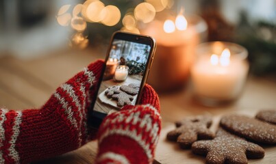 Mockup of a blank clean smartphone screen for your design, empty display mockup in a Christmas winter festive atmosphere, AI-generated